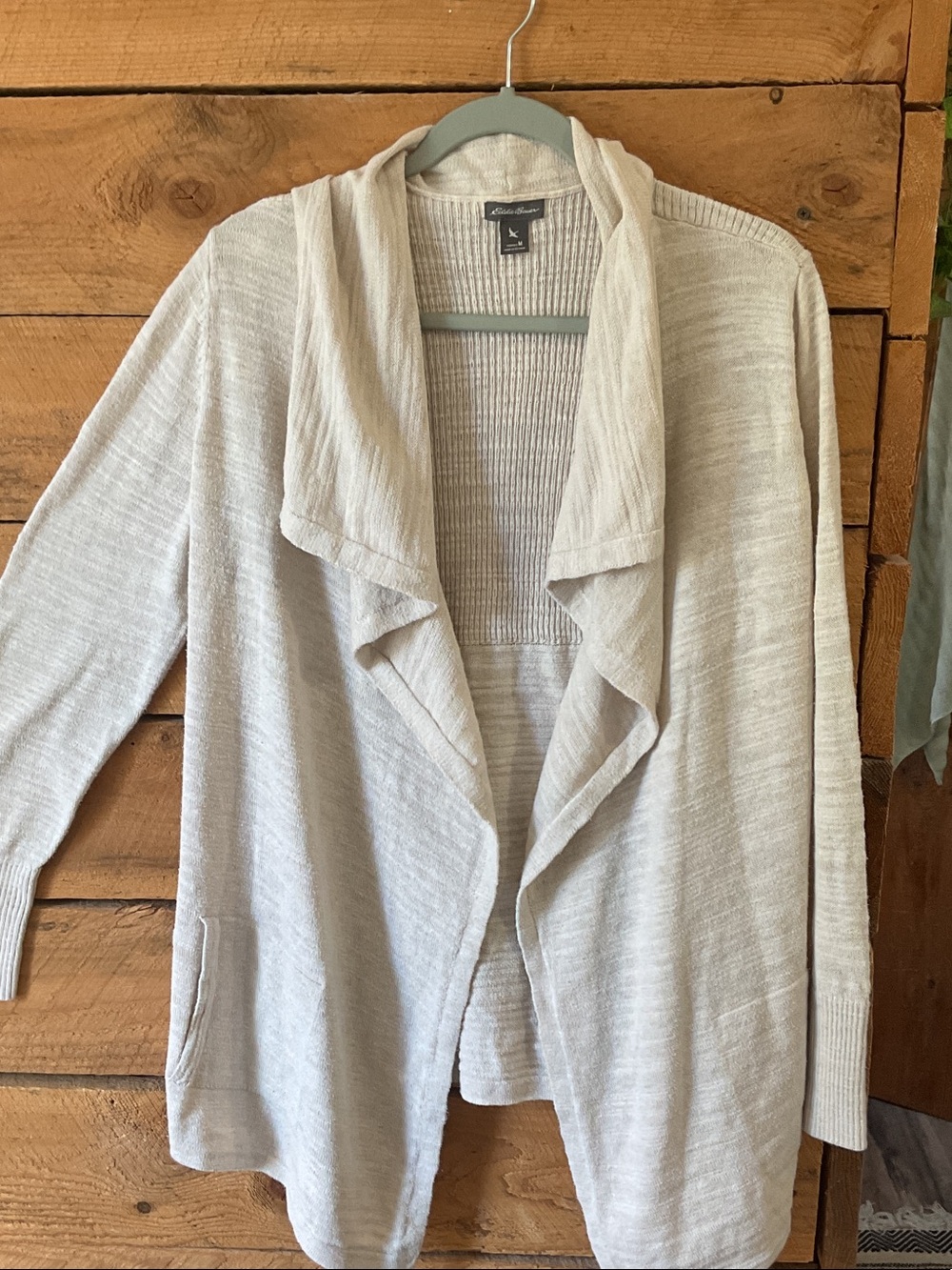 Light Beige Draped Open-Front Women's Sweater Cardigan